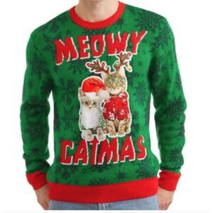 December 25th Party Sweater Meowy Catmas Ugly Christmas Sweater Knit Unisex XL